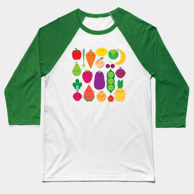 5 A Day Fruit & Vegetables Baseball T-Shirt by marcelinesmith